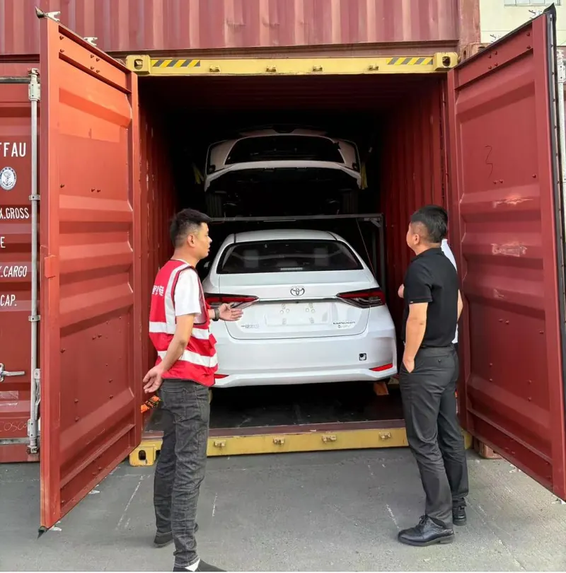 Vehicles loaded in a shipping container